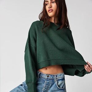 Free People - Easy Street Crop Pullover in Hunter Green- Size XS